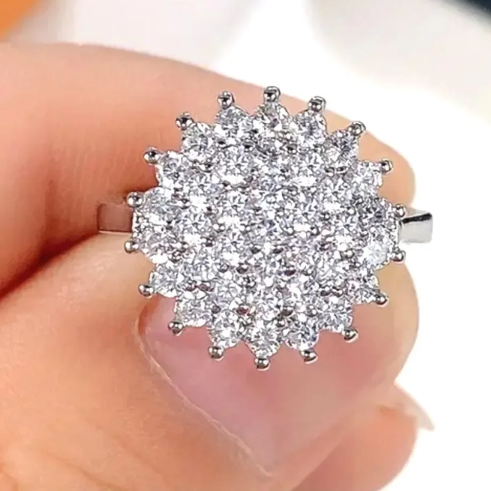 Labies Celeb style Lotus Seed Shape Simulated Diamond Flower Wedding Ring sz8